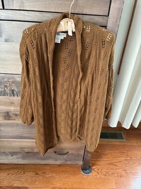 Coldwater Creek Brown Open-Front Knit Cardigan